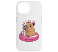 Funny Capybara on Pool Float Drinking Boba Bubble Tea Coque pour iPhone 14