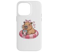 Funny Capybara on Pool Float Drinking Boba Bubble Tea Coque pour iPhone 14 Pro Max