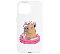Funny Capybara on Pool Float Drinking Boba Bubble Tea Coque pour iPhone 15