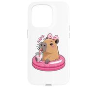 Funny Capybara on Pool Float Drinking Boba Bubble Tea Coque pour iPhone 15 Pro