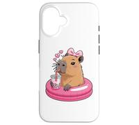 Funny Capybara on Pool Float Drinking Boba Bubble Tea Coque pour iPhone 16