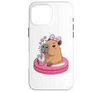 Funny Capybara on Pool Float Drinking Boba Bubble Tea Coque pour iPhone 16 Pro Max
