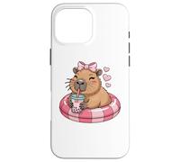 Funny Capybara on Pool Float Drinking Boba Bubble Tea Coque pour iPhone 16 Pro Max