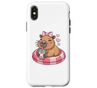 Funny Capybara on Pool Float Drinking Boba Bubble Tea Coque pour iPhone X/XS