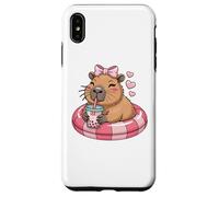Funny Capybara on Pool Float Drinking Boba Bubble Tea Coque pour iPhone XS Max