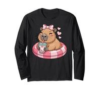 Funny Capybara on Pool Float Drinking Boba Bubble Tea Manche Longue