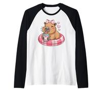 Funny Capybara on Pool Float Drinking Boba Bubble Tea Manche Raglan