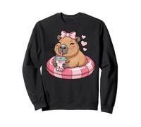 Funny Capybara on Pool Float Drinking Boba Bubble Tea Sweatshirt