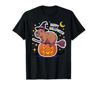 Funny Capybara Witch Flying on Broomstick T-Shirt