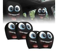 Funny Cartoon Car Headrest Covers - 2PCS Universal Fit, Halloween Car Seat Covers, Big Eyes Head Rest Cover for Cars, 26x28cm, Holiday Decor (#B,2Pairs)