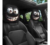 Funny Cartoon Car Headrest Covers, 2PCS Universal Halloween Car Seat Head Rest Cover Funny, Big Eyes Head Rest Cover for Auto Front Seat Rest Decoration, Elastic Non-filled Fit,Breathable Fabric (A)