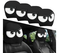 Funny Cartoon Car Headrest Covers with Hilarious Big-Eyed Grinning Design,Halloween Car Headrest Covers or Year-Round Fun, Auto Front Seat Rest Decoration, Fit for Most Vehicles (Style# 3,4 Pcs)