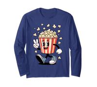 Funny Cartoon Popcorn Bucket Snack Movie Lover Design Manche Longue