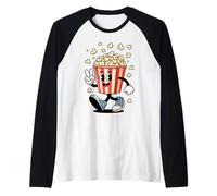 Funny Cartoon Popcorn Bucket Snack Movie Lover Design Manche Raglan