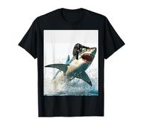 Funny Cat and Shark Cat Biting Shark Funny Art for Cat Lover T-Shirt