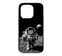 Funny Cat Astronaute Moon Landing Victory Selfie avec Terre Coque pour iPhone 15 Pro