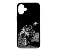 Funny Cat Astronaute Moon Landing Victory Selfie avec Terre Coque pour iPhone 16 Plus