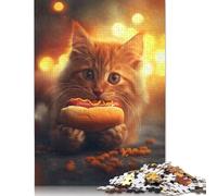 Funny Cat Eating Hot Dog Puzzle 1000 Pièces Educa Jouet en Bois Divertissement Créatif Décoration Intérieure Jeu Éducatif Challenge Toy Adultes Et Enfants À Partir De 14 Ans 1000pcs (75x50cm)