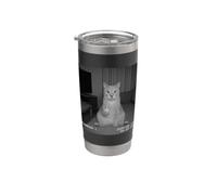 Funny Cat Flipping Off Middle Finger On Security Camera Gobelet isotherme en acier inoxydable double paroi