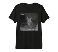 Funny Cat Flipping Off Middle Finger on Security Camera T-Shirt Haut de Gamme