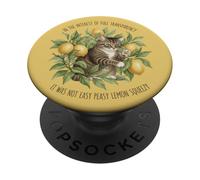 Funny Cat Lemon Pun Tabby Citrus Humour PopSockets PopGrip Adhésif