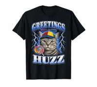 Funny Cat Meme Greetings Huzz Bootleg Y2K Silly Cat Lover T-Shirt