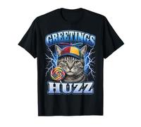 Funny Cat Meme Greetings Huzz Bootleg Y2K Silly Cat Lover T-Shirt