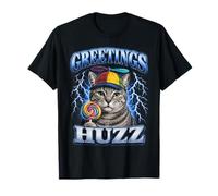 Funny Cat Meme Greetings Huzz Bootleg Y2K Silly Cat Lover T-Shirt