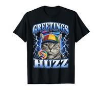 Funny Cat Meme Greetings Huzz Bootleg Y2K Silly Cat Lover T-Shirt
