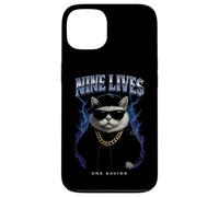 Funny Cat Nine Lives, Amoureux des Chatons Graphiques surchargés Coque pour iPhone 13