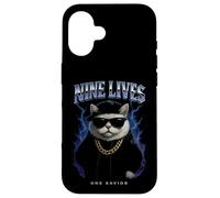 Funny Cat Nine Lives, Amoureux des Chatons Graphiques surchargés Coque pour iPhone 16