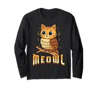 Funny Cat Owl Meme Meowl Internet Brainrot Cursed Vintage Manche Longue