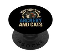 Funny Cat Parent Gift Easily Distracted by Archery and Cats PopSockets PopGrip Adhésif