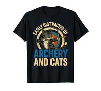 Funny Cat Parent Gift Easily Distracted by Archery and Cats T-Shirt