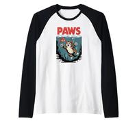 Funny Cat Paws Parody Design - Cute Kitten & Fish Cartoon Manche Raglan