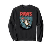 Funny Cat Paws Parody Design - Cute Kitten & Fish Cartoon Sweatshirt