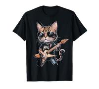Funny Cat Playing Electric Guitar Rock Music Gifts - T-Shirt Noir Heavy Metal Cat Dad - Unisex Adulte - S - Coupe classique - Manche à double couture - Heavy Metal Cat Playing Guitar T-Shirt