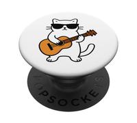Funny Cat Playing Guitar Guitarist Men Women Kids PopSockets PopGrip Adhésif