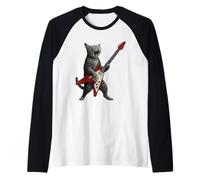 Funny Cat Playing Guitar Rock Men Women Kids Manche Raglan