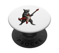 Funny Cat Playing Guitar Rock Men Women Kids PopSockets PopGrip Adhésif