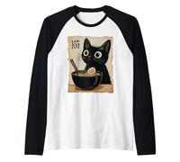 Funny Cat Ramen Graphic Tee Japanese Retro Anime Neko Manche Raglan