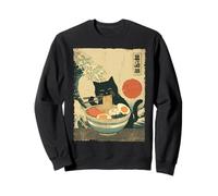 Funny Cat Ramen Great Wave Off Kanagawa Illustration Anime Cat Sweatshirt