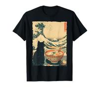 Funny Cat Ramen Great Wave Off Kanagawa Illustration Anime Cat T-Shirt