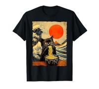 Funny Cat Ramen Great Wave Off Kanagawa Illustration Anime Cat T-Shirt