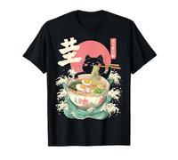 Funny Cat Ramen Great Wave Off Kanagawa Illustration Anime Cat T-Shirt