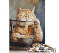 Funny Cat Ramen Noodles Puzzle 1000 Pieces Cadeau Unique Jeu Éducatif Défi Jouet À De Qualité Supérieure Peinture Art pour Adultes Enfants 500pcs (52x38cm)