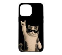 Funny Cat Rock Hand on Sign Musique Concert Garçon Fille Coque pour iPhone 13 Pro Max