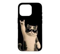 Funny Cat Rock Hand on Sign Musique Concert Garçon Fille Coque pour iPhone 16 Pro