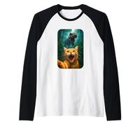Funny Cat Selfie with T-Rex Dinosaur Orange Cat Meme Manche Raglan
