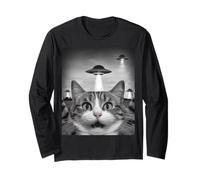 Funny Cat Selfie with UFOs - Alien Adventure Tee Manche Longue